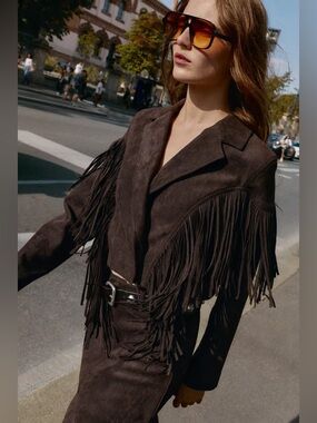 Zara Fringe Faux Suede Jacket Coat